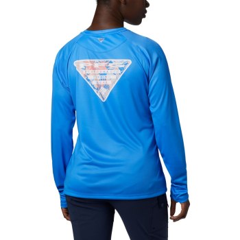Columbia Ženske Majice S Kapuljačom - Tidal PFG Printed Triangle Long Sleeve Plave | WUEH-12403